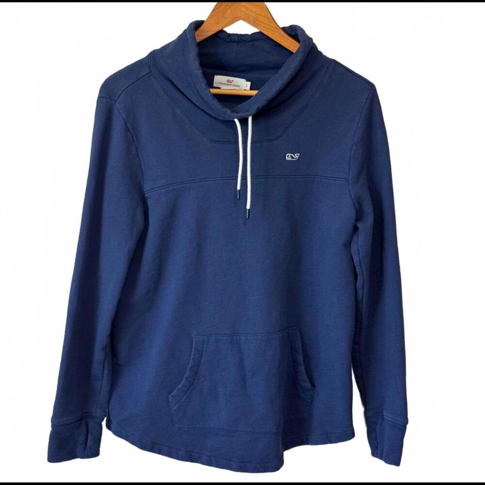 VINEYARD VINES WOMEN'S Blue Pullover Sweatshirt Funnel Neck Thumb Holes Small
